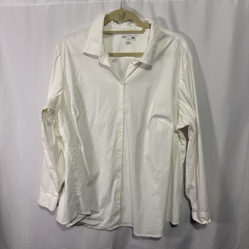J Jill Top Dress Blouse Shirt Women's 2X White Long Sleeve Button Up 2XL Classic